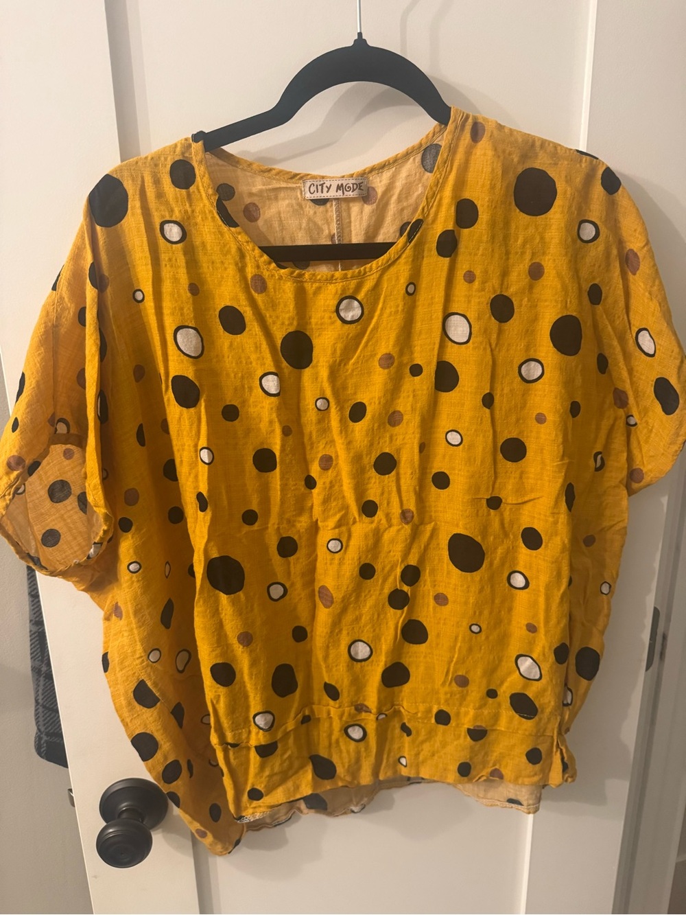 City Mode Bangkok Boutique Abstract Mustard Yellow Polka Dot Short Sleeve Top